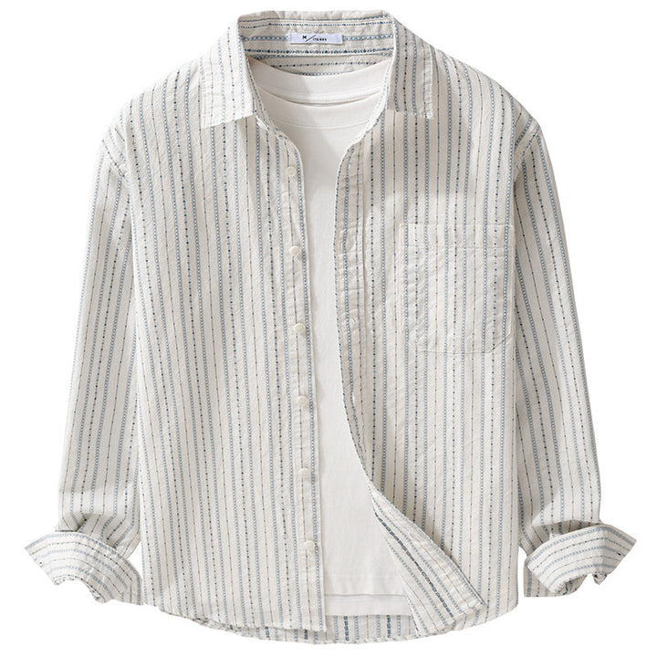 Herren Gestreiftes Overshirt aus Baumwollmix mit Brusttasche und Relaxed-Fit Echoarchiv