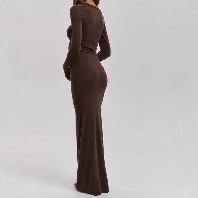 Damen Elegantes Langarm-Maxikleid mit figurformendem Schnitt und hohem Komfort – Valéora