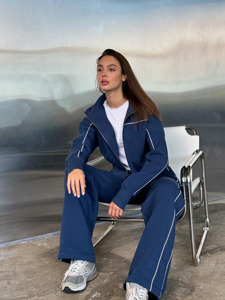 Damen nan zweiteiliges Sport-Loungewear-Set mit Stehkragen und Kontrastpaspel Echo Archiv