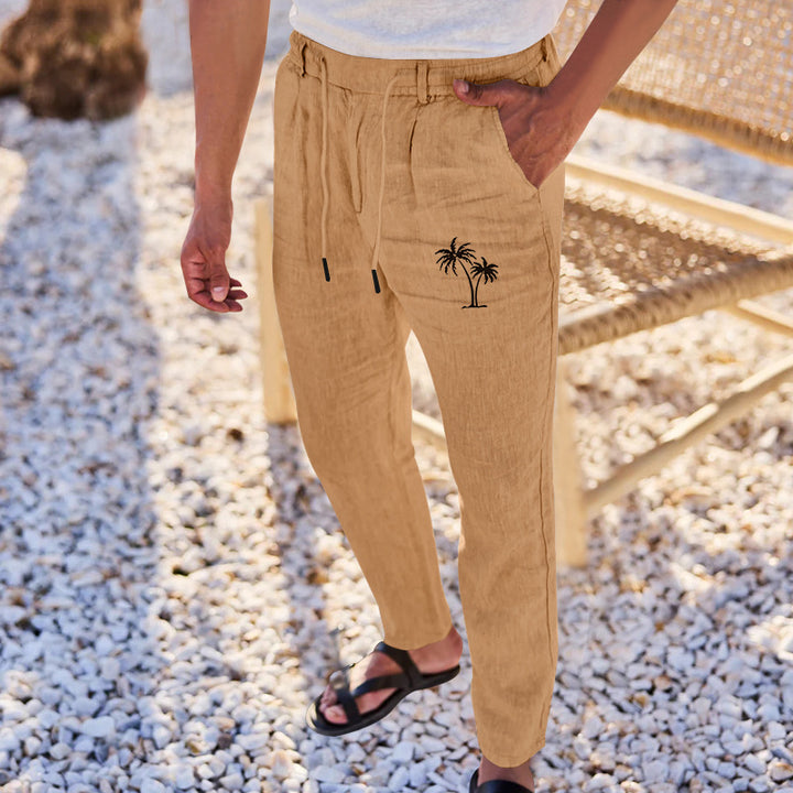 Herren lässige Freizeit-Hose mit elastischem Bund und kontrastierendem Palmendruck Echoarchiv