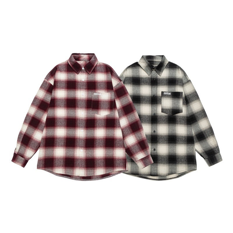 Unisex Karo-Flanell-Hemdjacke im Oversize-Kastenschnitt mit abgerundetem Saum Echoarchiv