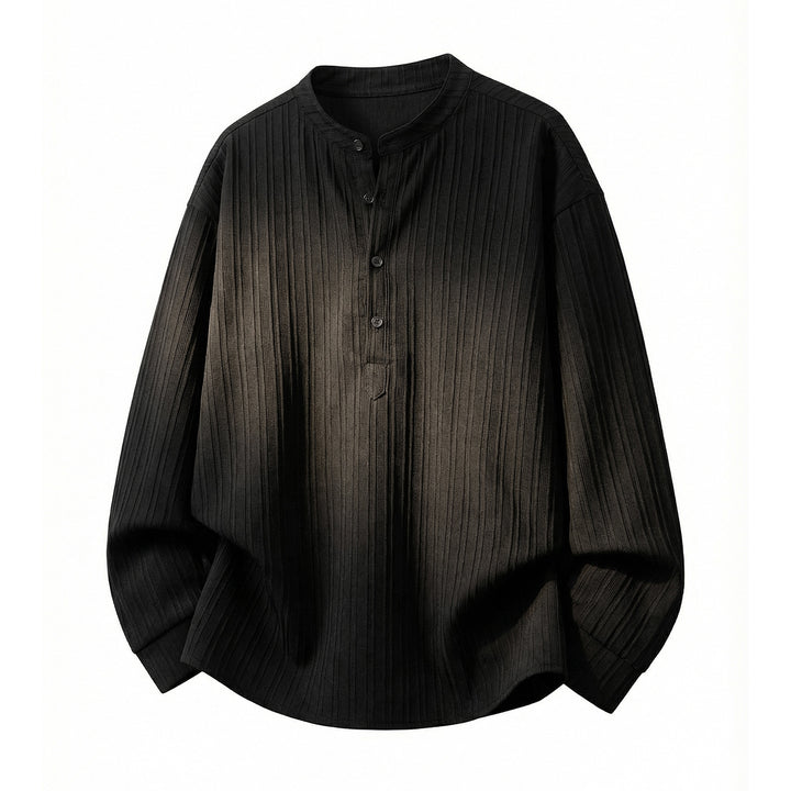 Unisex Leichtes Langarmshirt mit Stehkragen und Rippstruktur-Henley Echo Archiv