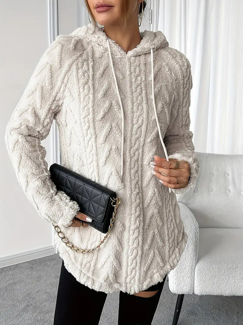 Damen nan kuschelige Kapuzenjacke aus Teddyfleece mit Zopfmuster und gerafftem Saum Echo Archiv