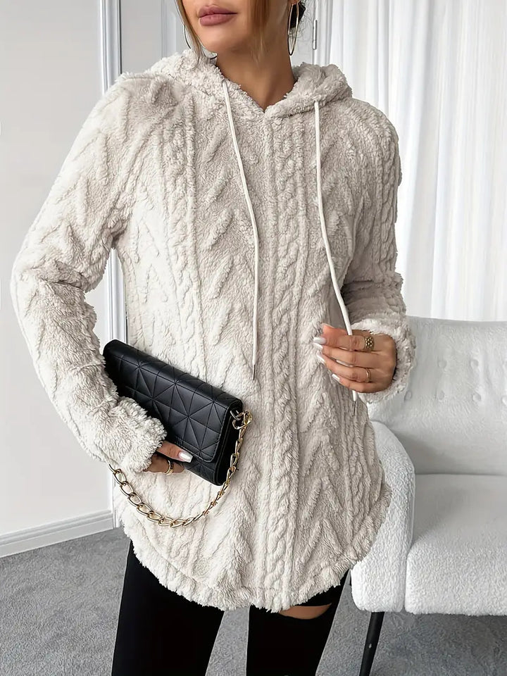 Damen nan kuschelige Kapuzenjacke aus Teddyfleece mit Zopfmuster und gerafftem Saum Echo Archiv