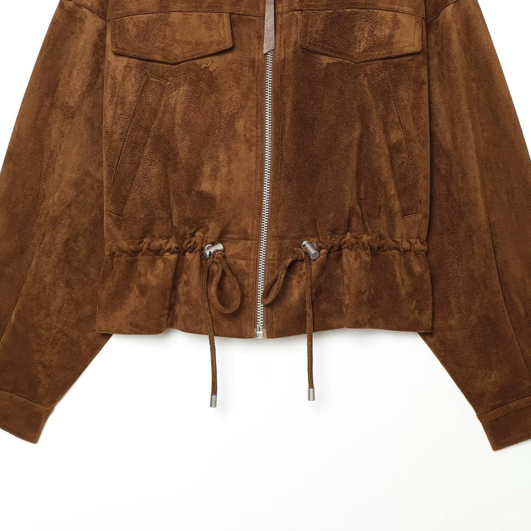 Damen Veloursleder-Optik Bomberjacke mit Tunnelzug und Brustklappen Echo Archiv