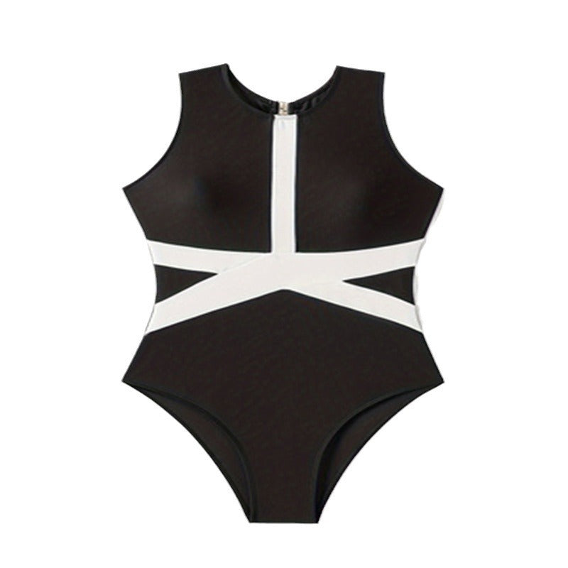 Damen Einteiler Badeanzug mit sportlichem Reißverschluss und trendigem grafischen Design Echo Archiv