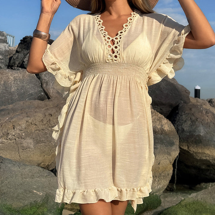 Damen luftiges Strandkleid mit Rüschendetails und vorteilhafter Schärpe Echo Archiv