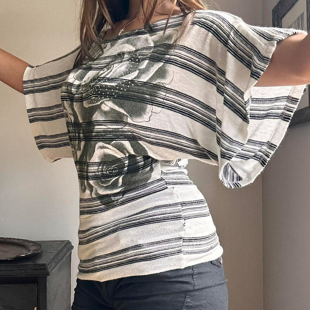 Damen T-Shirt mit floralem Druck und gestreiftem Design Echo Archiv