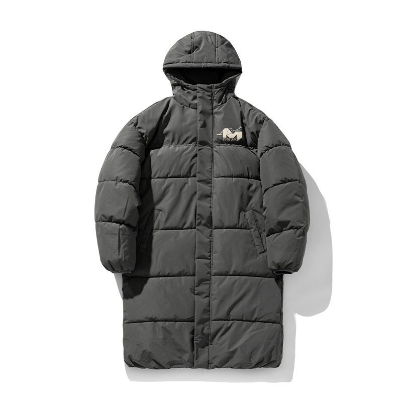 Unisex Langer Steppmantel im Minimal-Design mit Kapuze, Thermofüllung und Tunnelzugsaum Echo Archiv