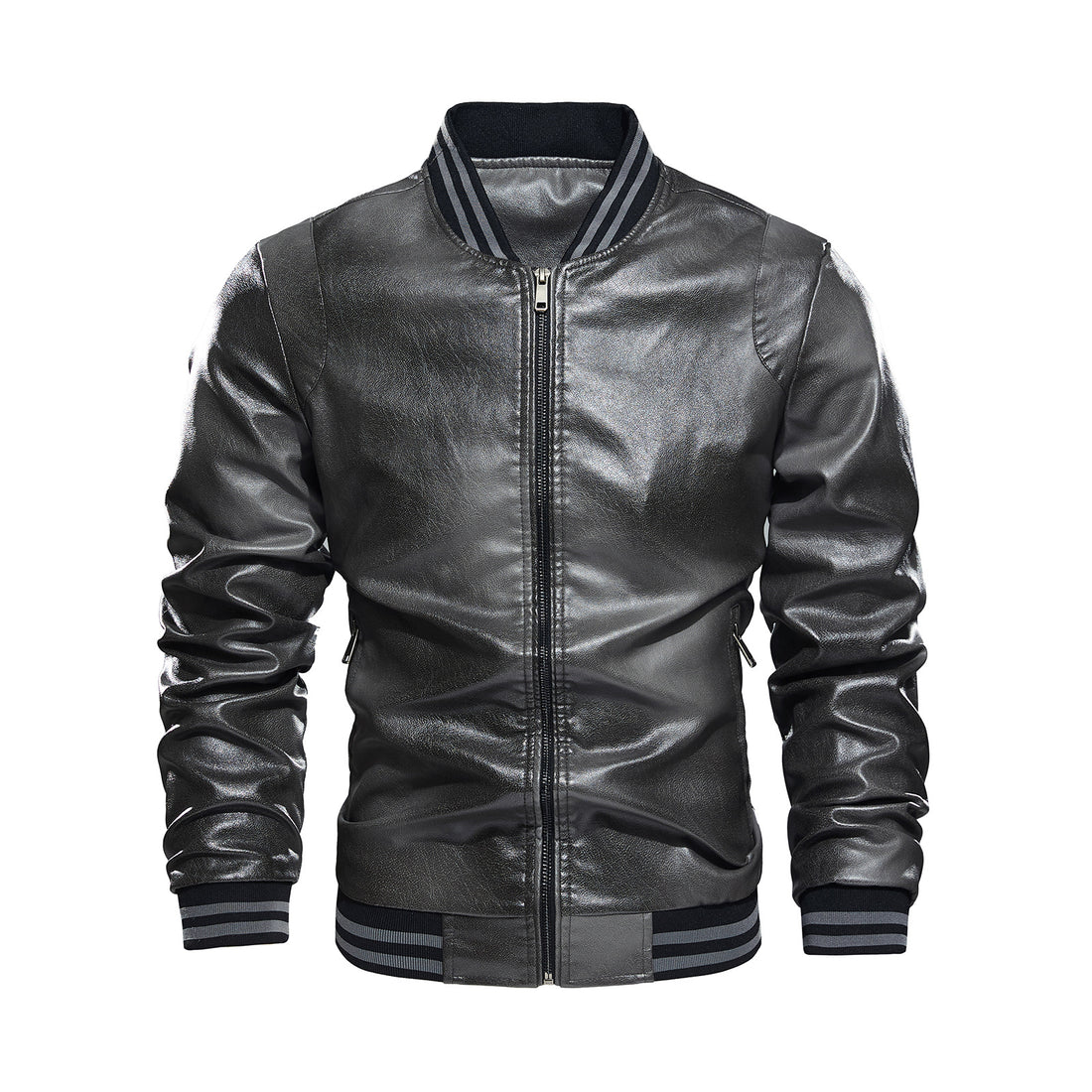 Herren klassische Lederjacke mit elastischen Rippbündchen – Valtoré
