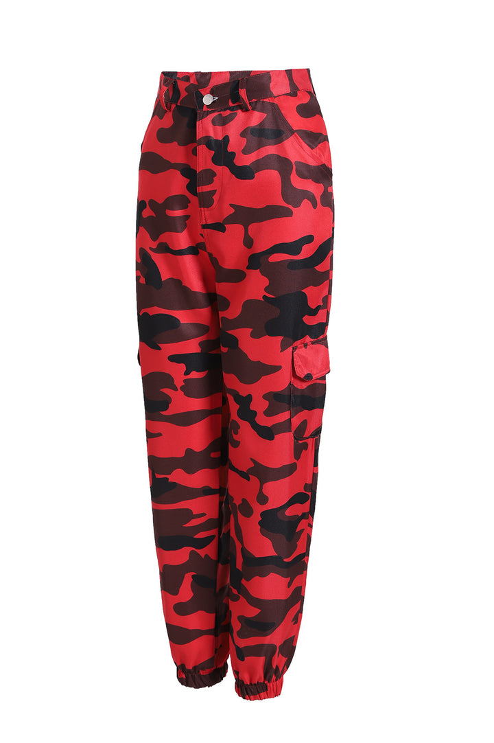 Damen Cargohose mit Camouflage‑Print, elastischem Bund und Beinbündchen Echoarchiv