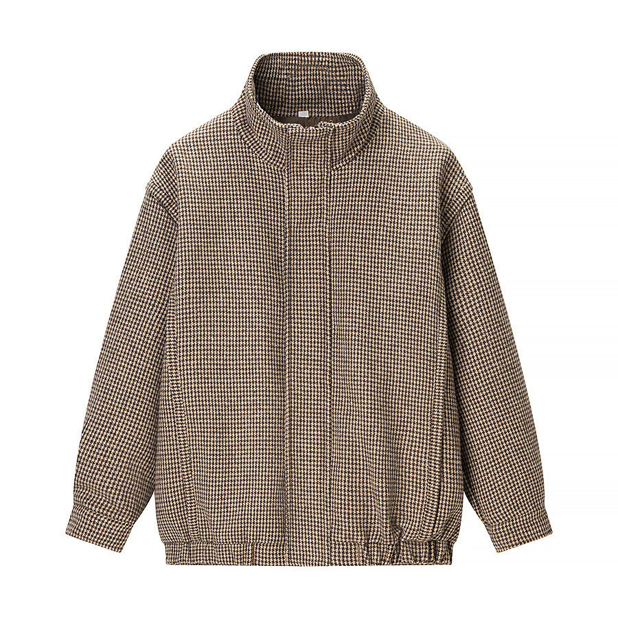Damen Kurze Oversize-Übergangsjacke im Hahnentritt-Muster mit Stehkragen und elastischem Saum Echo Archiv