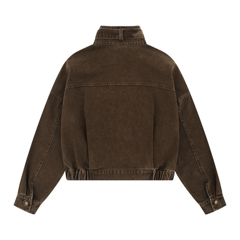 Damen Cropped Utility-Bomberjacke mit Stehkragen, Reißverschlusstaschen und Elastbund Echoarchiv