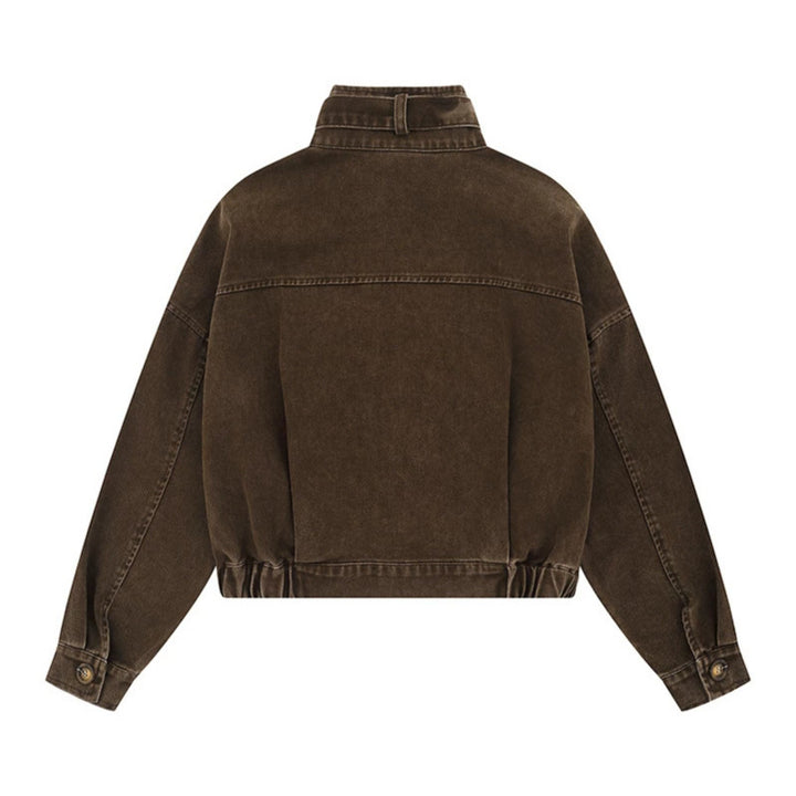 Damen Cropped Utility-Bomberjacke mit Stehkragen, Reißverschlusstaschen und Elastbund Echoarchiv