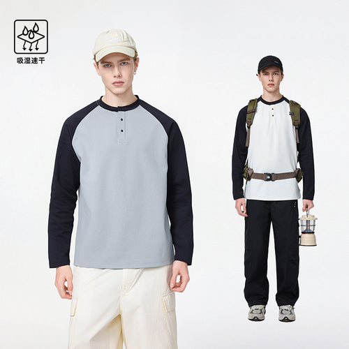 Herren Langarm-Henley-Sweatshirt mit Raglanärmeln, Relaxed-Fit und Knopfleiste Echo Archiv