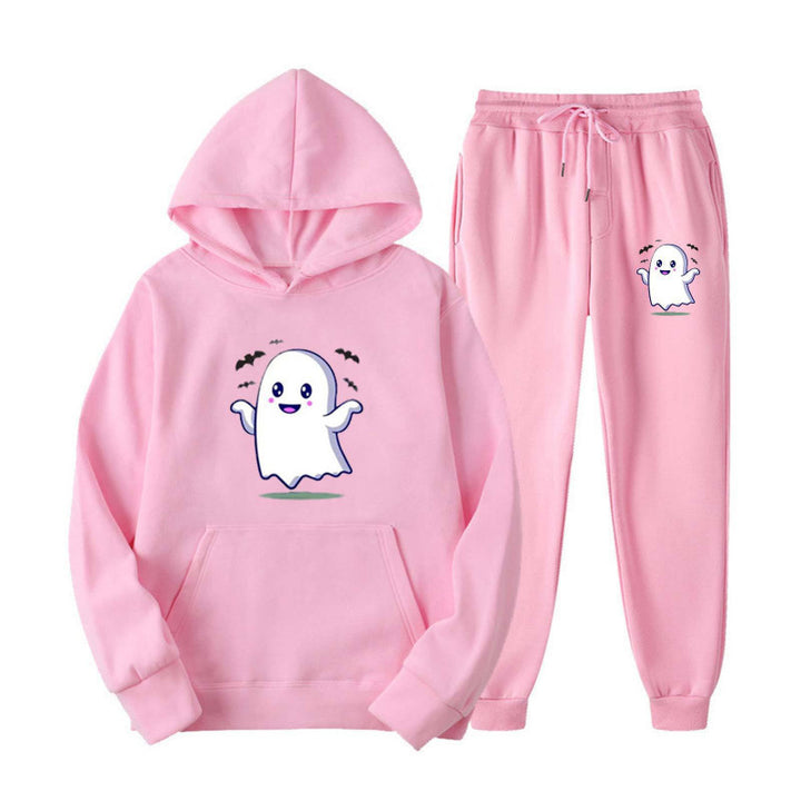 Unisex nan kuscheliger Kapuzenpullover und Jogginghose Set mit Halloween-Geistprint Echo Archiv
