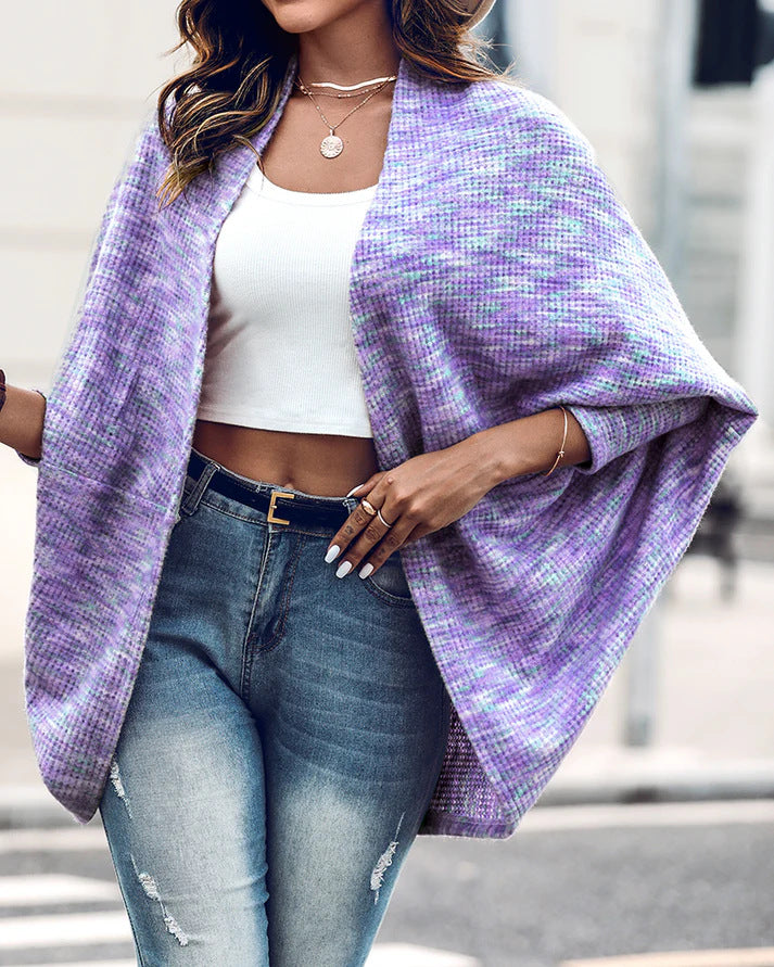 Damen Oversized Strickponcho mit offener Front und Bouclé‑Struktur – Veloura