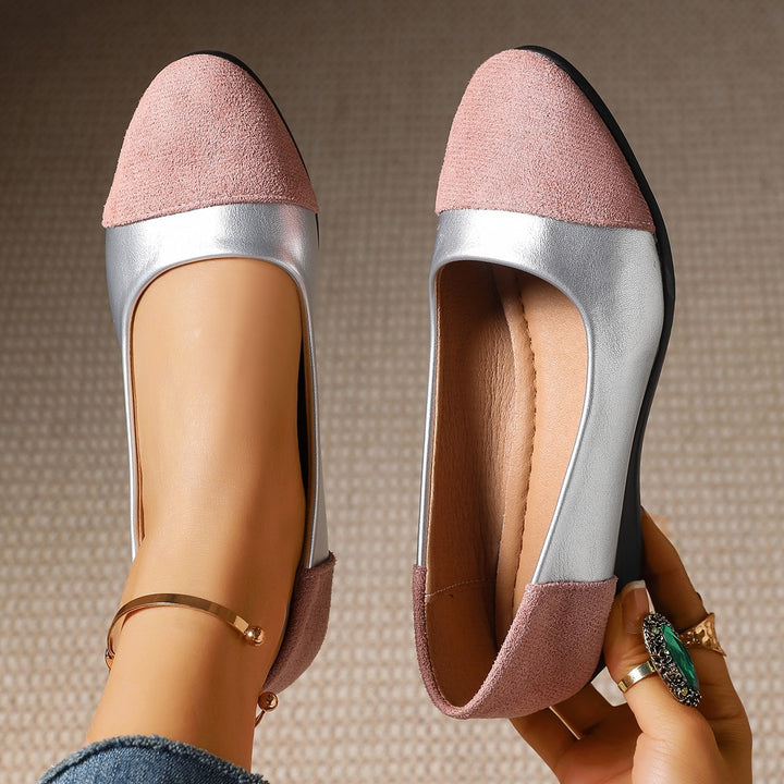 Damen Komfort-Ballerinas mit leichtem Keilabsatz, Materialmix und gepolstertem Fußbett – Lioré