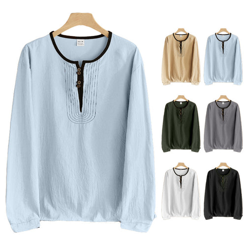 Herren bequemes Langarmshirt mit Knopfleiste und modischen Akzenten Echoarchiv