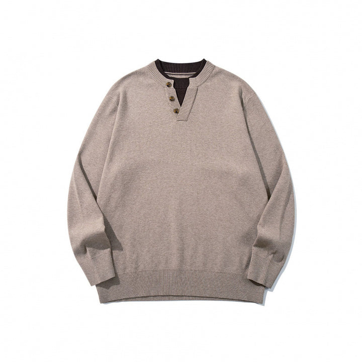 Unisex Strickpullover mit Henley-Knopfleiste, Kontrastkragen und Boxy‑Schnitt Echo Archiv