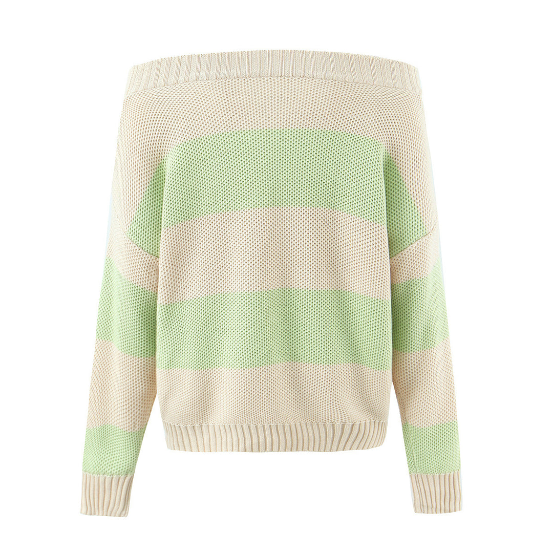 Damen Oversized Off-Shoulder-Pullover mit Carmenkragen, Waffelstrick und Zierbändern Echo Archiv
