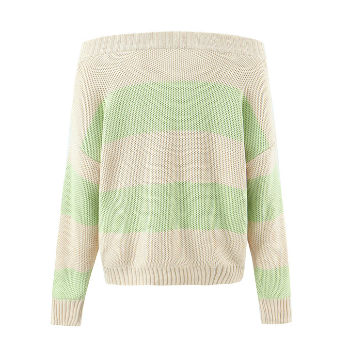 Damen Oversized Off-Shoulder-Pullover mit Carmenkragen, Waffelstrick und Zierbändern Echo Archiv