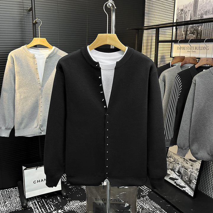 Herren Minimalistische Sweatcardigan mit verdeckter Druckknopfleiste Echoarchiv