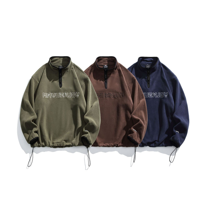 Unisex Fleece-Halbzip-Pullover mit Stehkragen, Kordelzug-Bund und Logostick Echoarchiv
