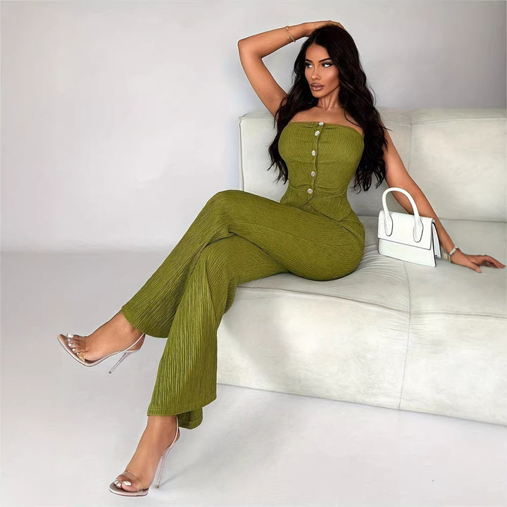 Damen eleganter Jumpsuit mit tailliertem Schnitt und Knopfdetails Echo Archiv