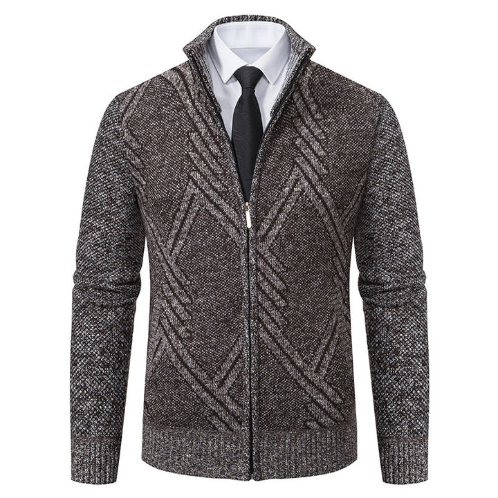 Herren elegante Strickjacke mit strukturiertem Zopfmuster und hochschließendem Kragen Echoarchiv