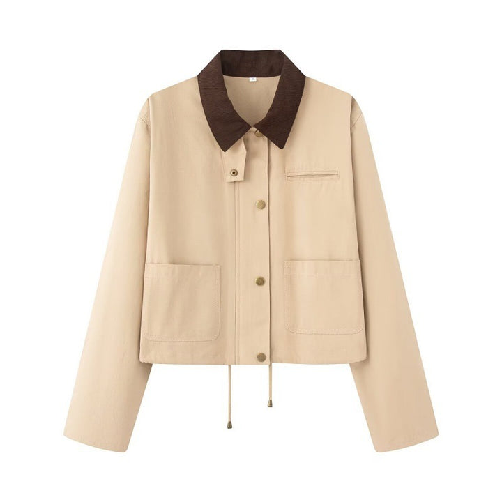 Damen Cropped Workwear‑Jacke mit Cordkragen, Druckknöpfen und Tunnelzug Echo Archiv