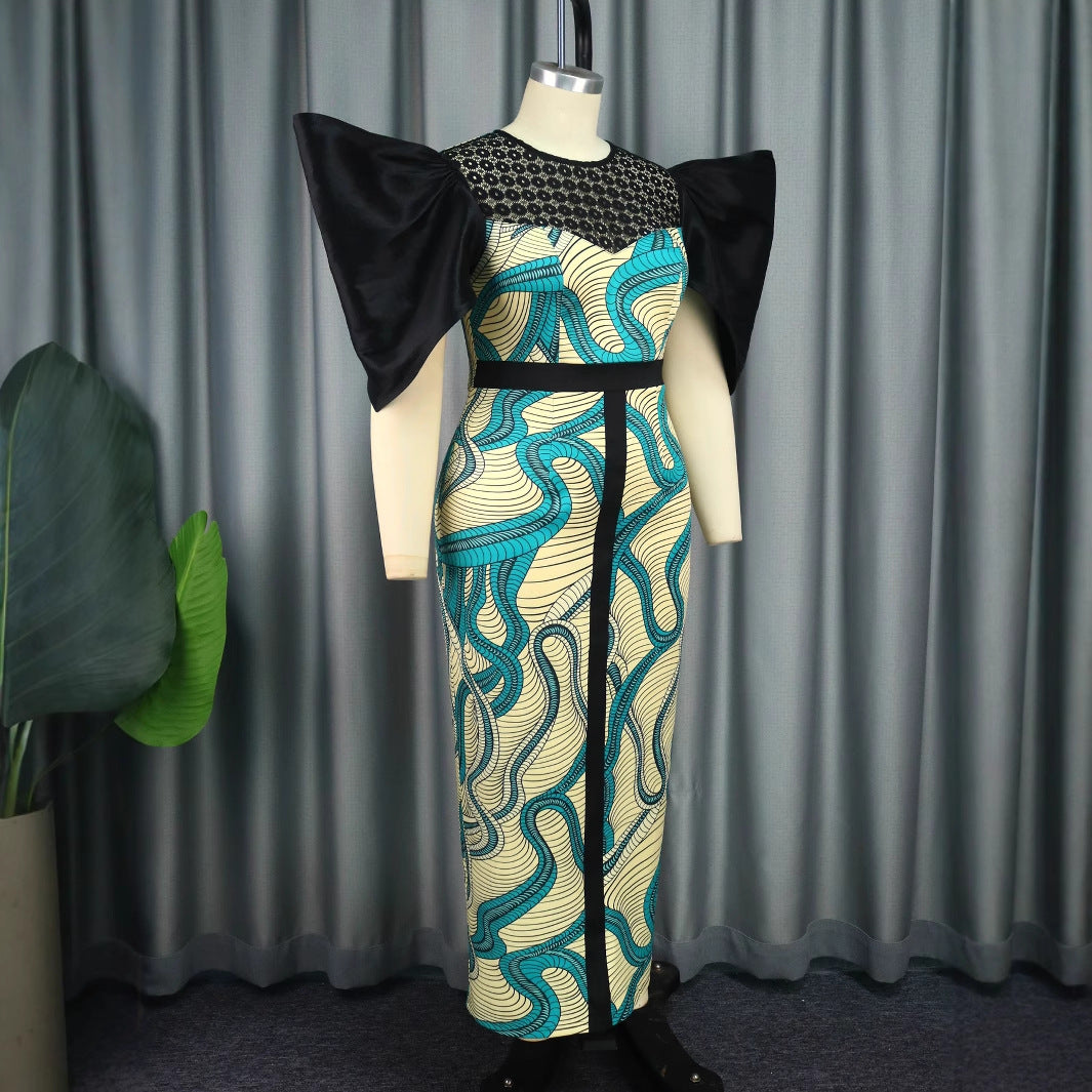 Damen Elegant designendes Maxikleid mit auffälligen Puffärmeln Echo Archiv