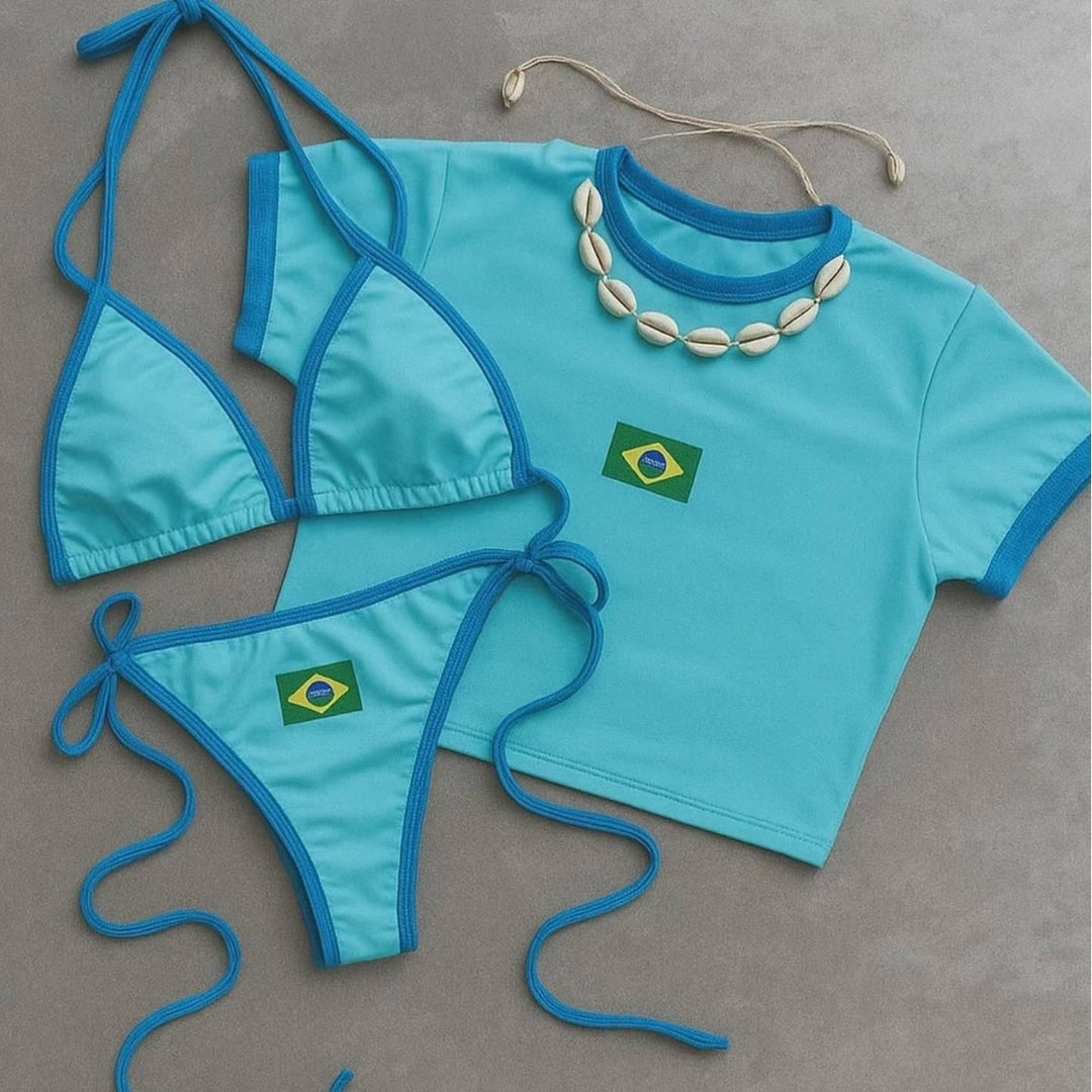 Damen Bikini-Set mit sportlichem Crop-Top und trendigem Brasilien-Flaggen-Design Echo Archiv