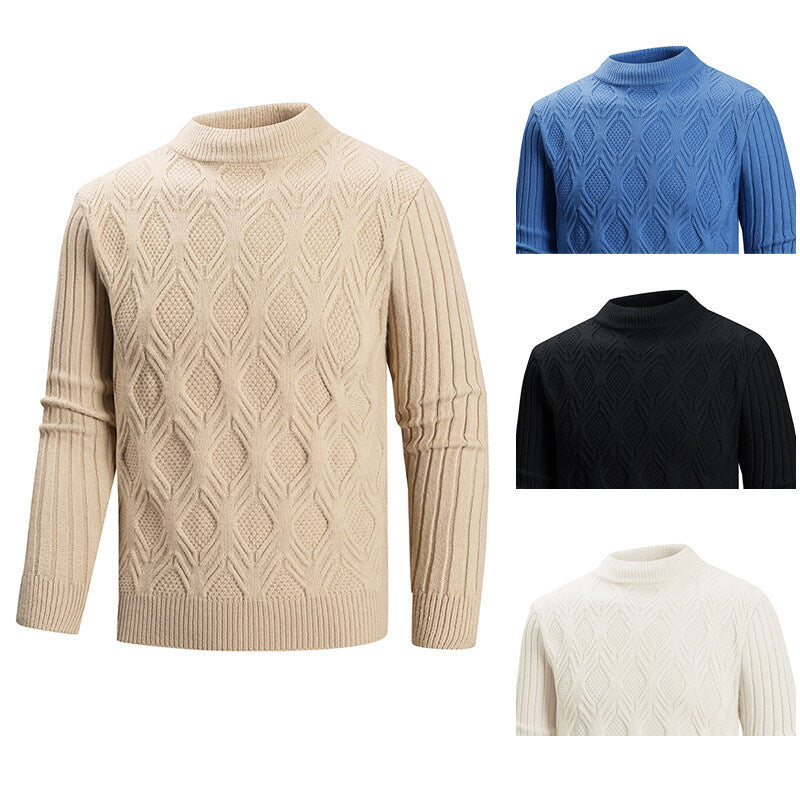 Herren Feiner Zopfmuster-Pullover mit kurzem Stehkragen und Raglanärmeln Echo Archiv