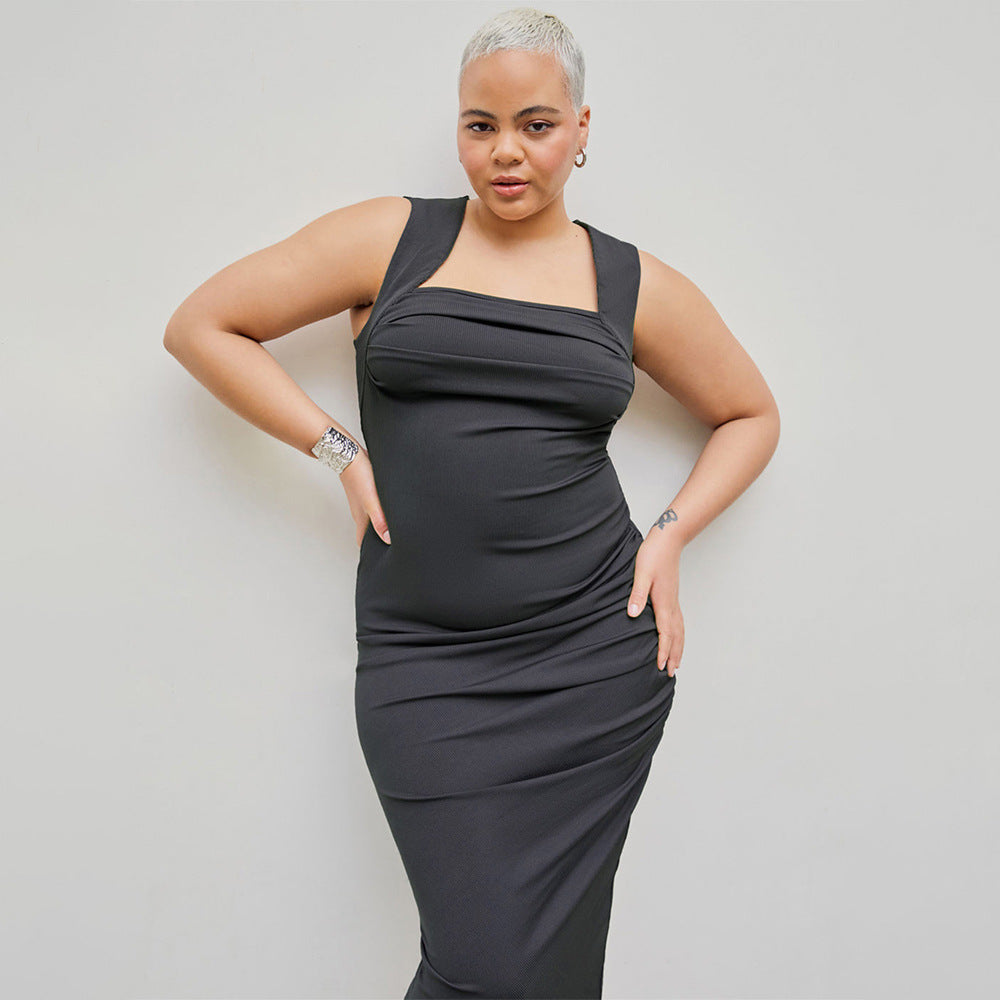 Damen figurbetontes Midikleid mit Quadrat-Ausschnitt und Raffungen Echo Archiv
