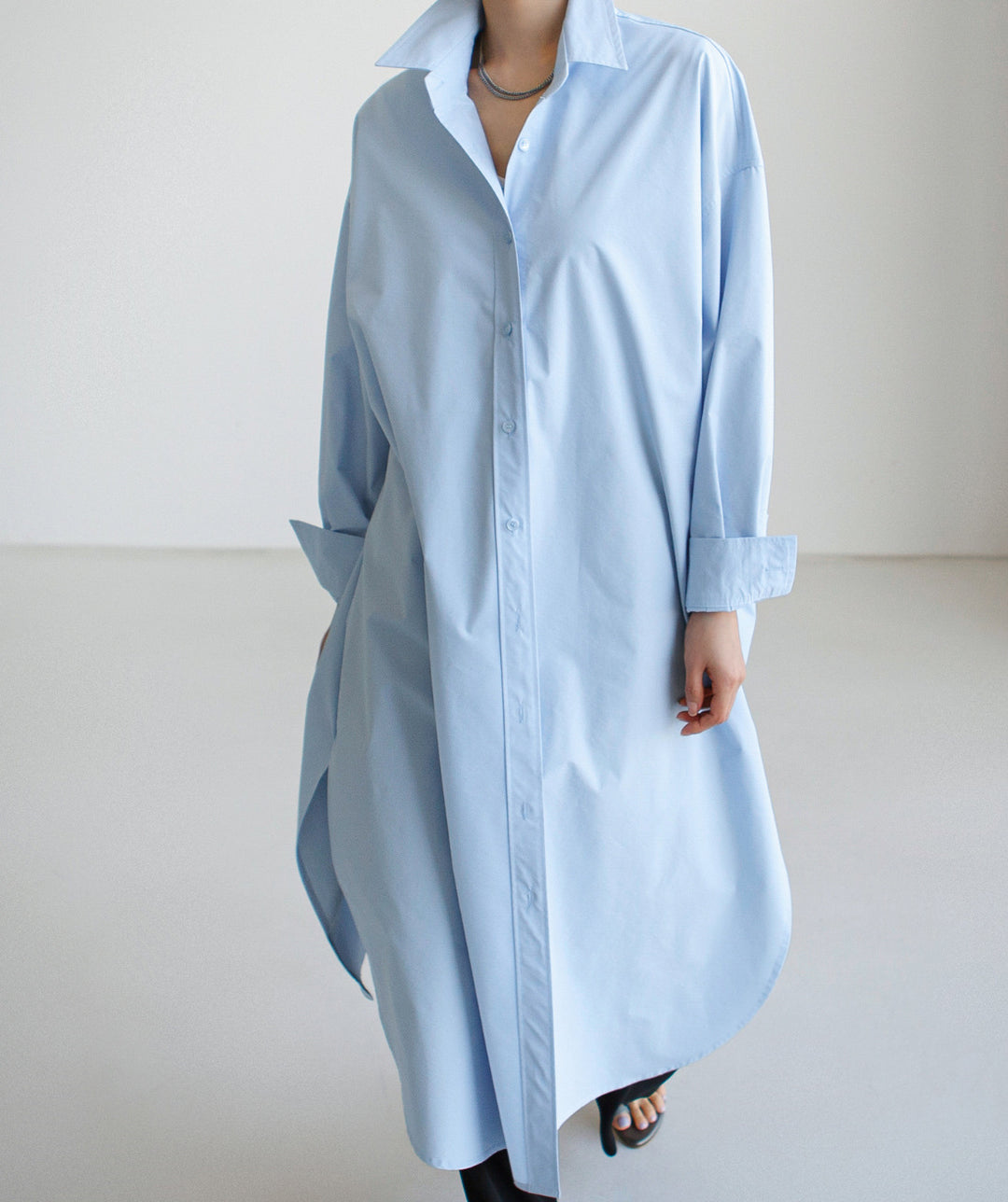 Damen Maxilanges Popeline-Hemdkleid mit kastiger Oversize-Silhouette und abgerundetem Saum Echoarchiv