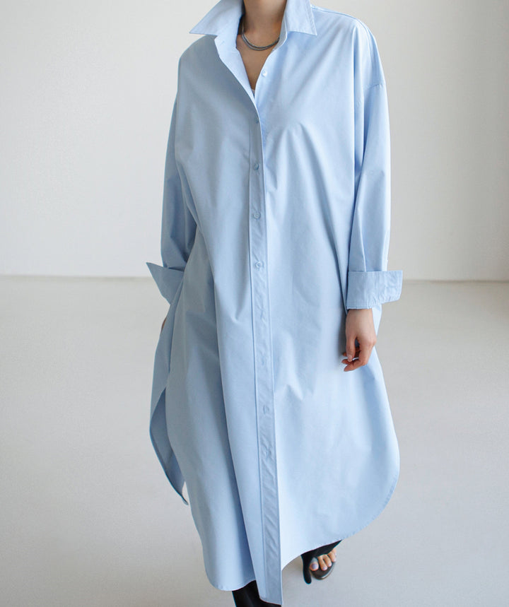 Damen Maxilanges Popeline-Hemdkleid mit kastiger Oversize-Silhouette und abgerundetem Saum Echoarchiv
