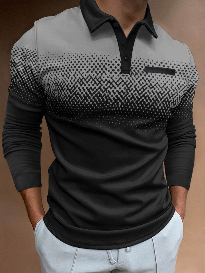 Herren Poloshirt mit einzigartigem Digitaldruck und komfortablem Langarmdesign Echoarchiv