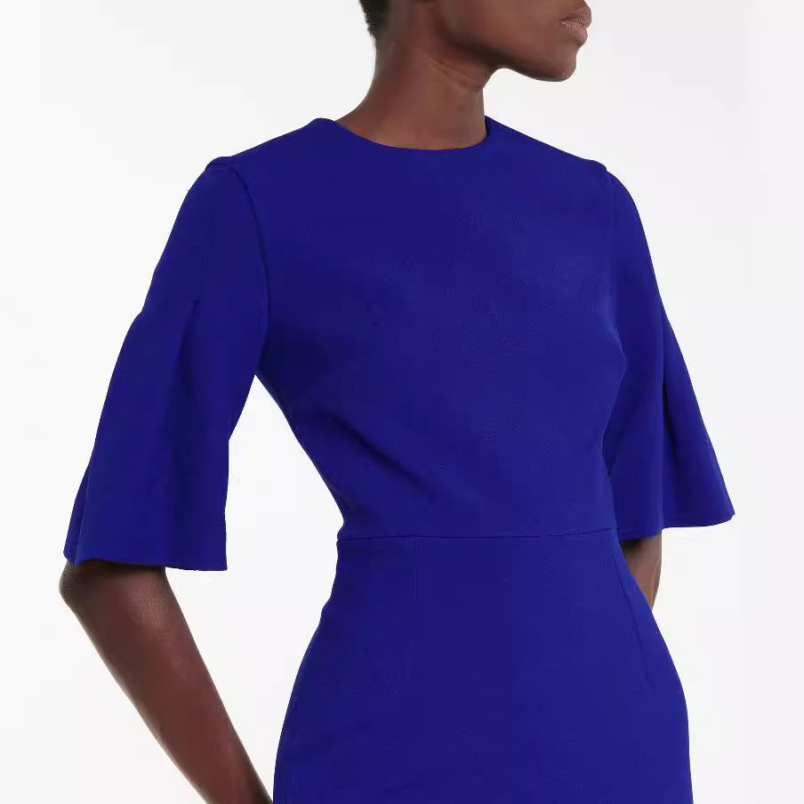 Damen Figurbetontes Midikleid mit Trompetenärmeln und Rundhalsausschnitt Echoarchiv