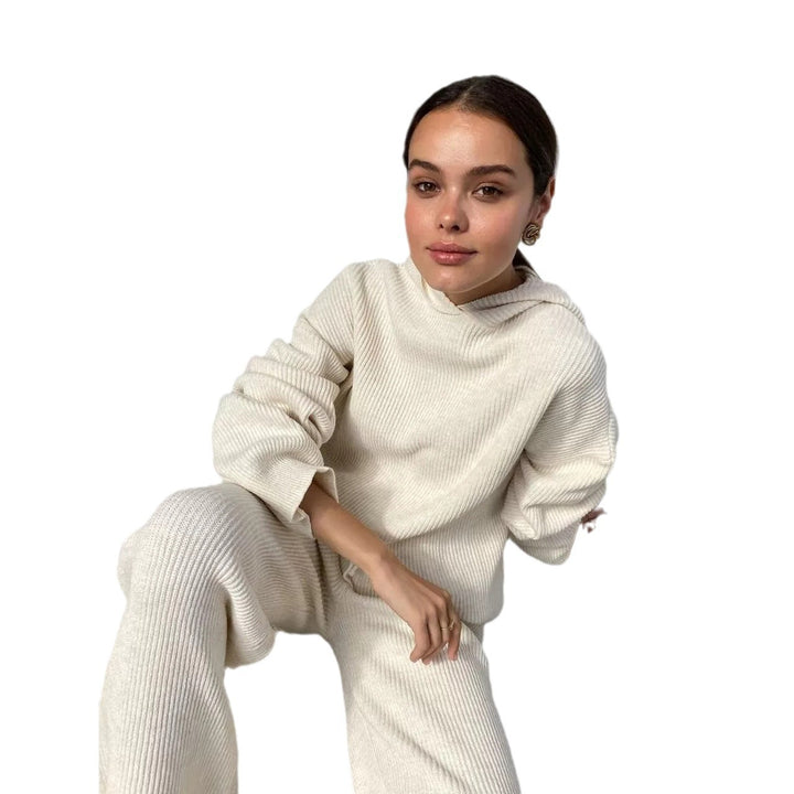 Damen gemütliches Lounge-Set mit Kapuzenpullover, Kängurutasche und weitem Jersey-Hose – Auréline