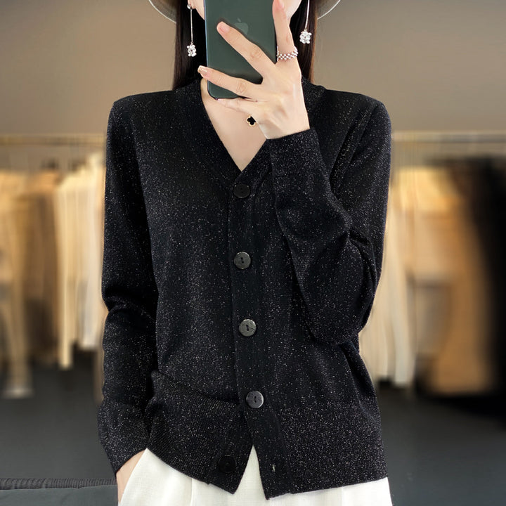 Damen Leichter V‑Ausschnitt-Cardigan mit seitlichem Saumschlitz und geripptem Bund Echoarchiv