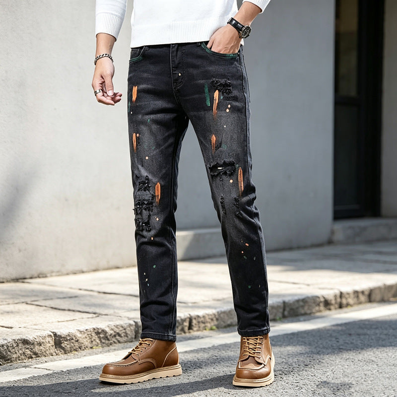 Herren Modische Ripped Jeans mit Farbdetails Echoarchiv