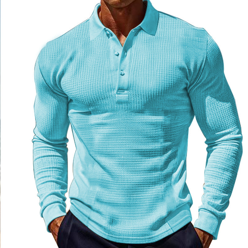 Herren elegantes Langarm-Polohemd mit Knopfleiste und strukturiertem Design Echoarchiv