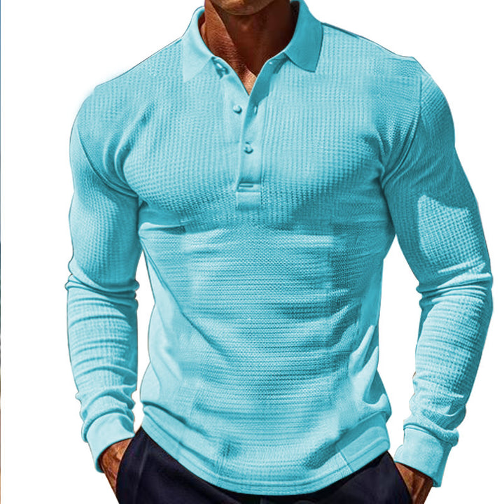 Herren elegantes Langarm-Polohemd mit Knopfleiste und strukturiertem Design Echoarchiv