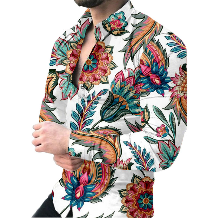Herren Langarmhemd mit farbenfrohem floralen Muster und modernem Stehkragen Echoarchiv