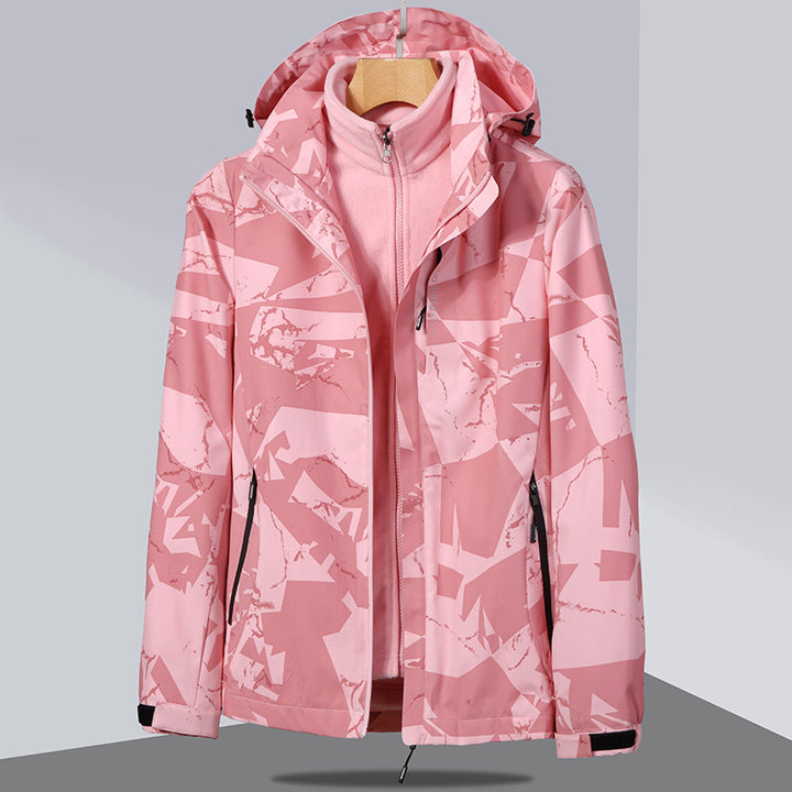 Damen zweilagige Softshelljacke mit abnehmbarer Fleece-Innenjacke und Kapuze Echo Archiv