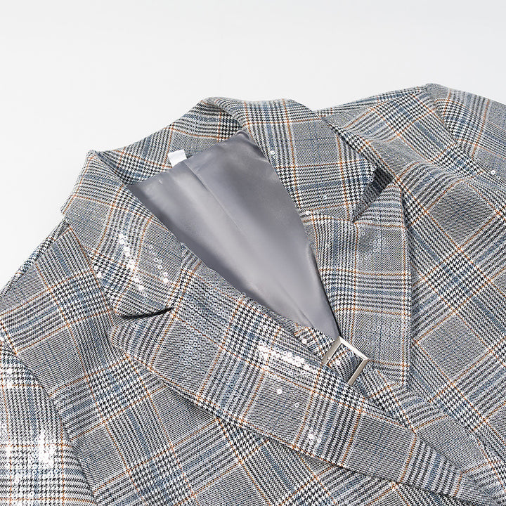 Damen Oversize Glencheck-Blazer mit einreihiger Knopfleiste, Pattentaschen und dezentem Paillettenbesatz Echo Archiv