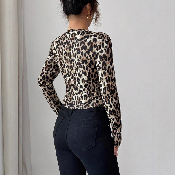 Damen nan taillierter Kurzblazer aus Stretchjersey mit Leopardenstruktur und schmaler Passform Echo Archiv