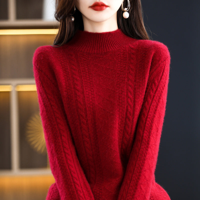 Damen Weicher Mohair‑Optik Mockneck‑Pullover mit Zopfmotiv und feinem Rippkragen Echoarchiv