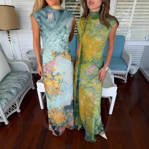 Damen Langes Kleid mit floralem Design und hochgeschlossenem Kragen Echo Archiv